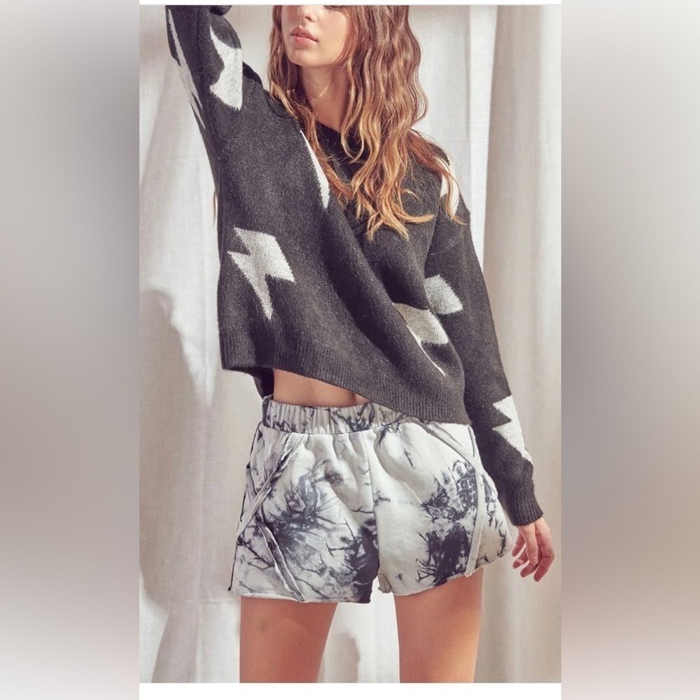 Zap! Zap! Storia Pullover Cropped Sweater Crewneck Lightening Bolt Women Size S